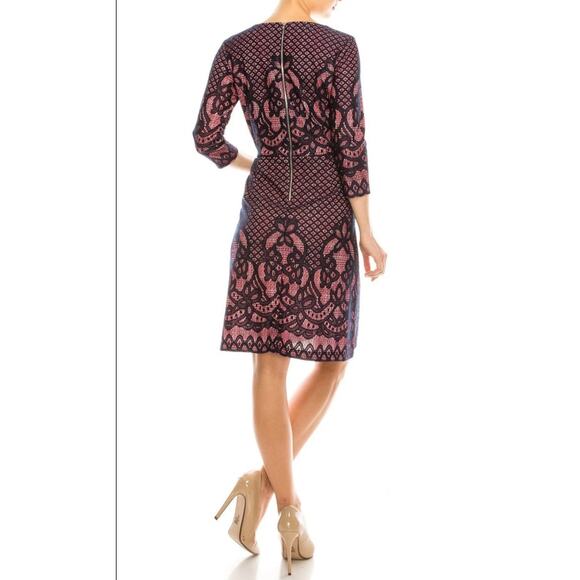 Gabby Skye 8 Quarter Sleeve Heather Print Sheath Dress Pink Blue - Picture 4 of 9